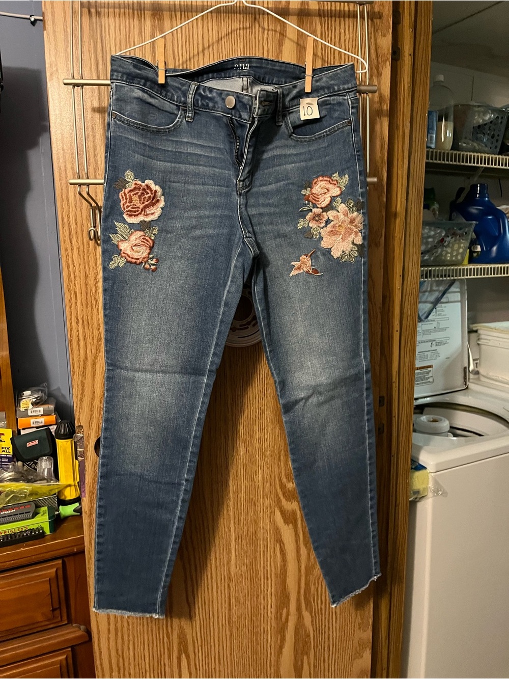 a.n.a Dark Blue Skinny Jeans with Pink Floral Embroidery